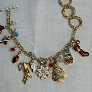 Charm Bracelet Christmas Dangles Crystal Beads To 10" Toggle